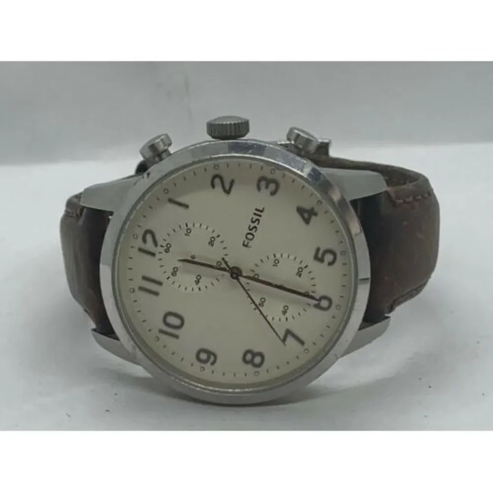 Fossil FS4872 Men's Watch Chronograph Egg Dial Brown Leather 42mm Quartz D688